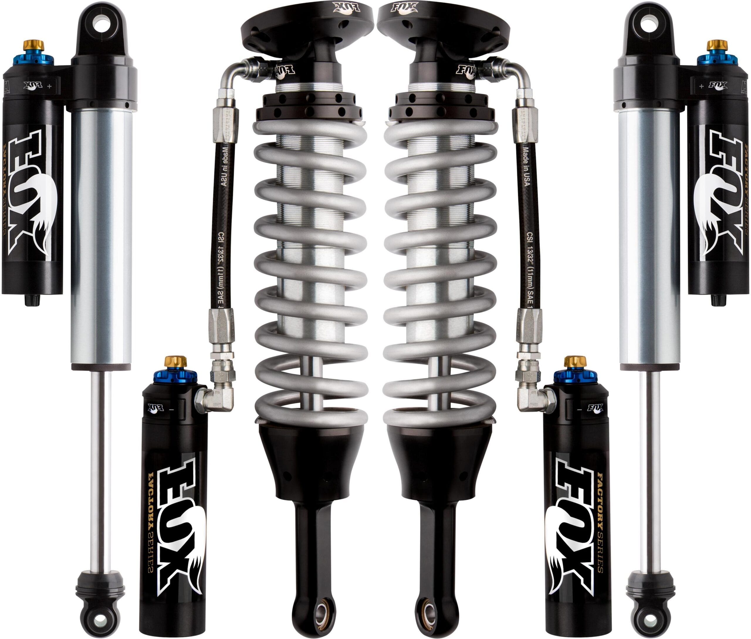 Fox - 2.5 Factory Race Series Reservoir Coilovers Fronts and Rears with DSC Adjustors 4WD - F-150 2015-2020 - 883-06-132 883-26-002